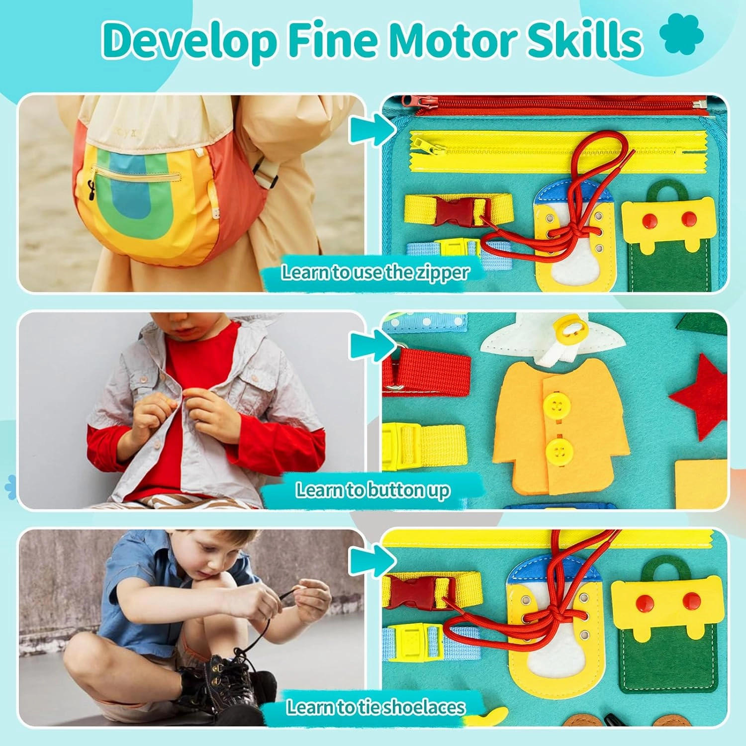 Busy Board Montessori Toys for Toddlers 1 2 3 4 Year-Busy Book Board Travel Toy for Plane Car, Birthday Gift for Boys Girls-Preschool Educational Learning Sensory Activity Motor Skills (Green)