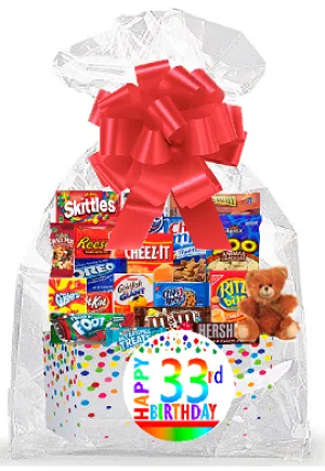 CakeSupplyShop Item#033BSG Happy 33rd Birthday Rainbow Thinking Of You Cookies, Candy & More Care Package Snack Gift Box Bundle Set - Ships FAST!