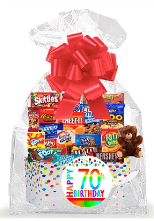 CakeSupplyShop Item#070BSG Happy 70th Birthday Rainbow Thinking Of You Cookies, Candy & More Care Package Snack Gift Box Bundle Set - Ships FAST!