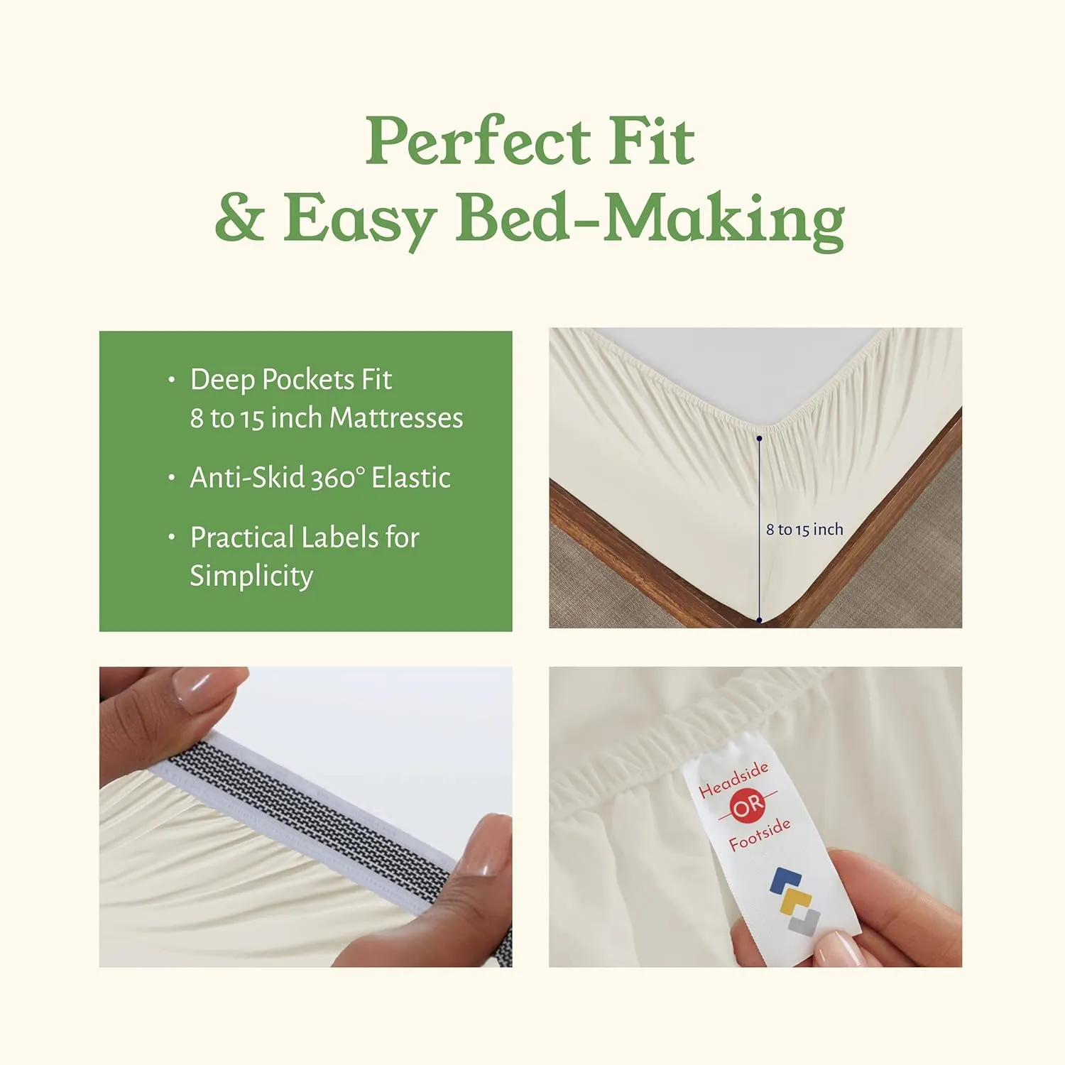 California Design Den Sheets Queen Size Bed Set - Soft 100% Organic Sheets with Deep Pockets, Crisp Percale, Breathable and Durable Bedding Set - Creamy Ivory