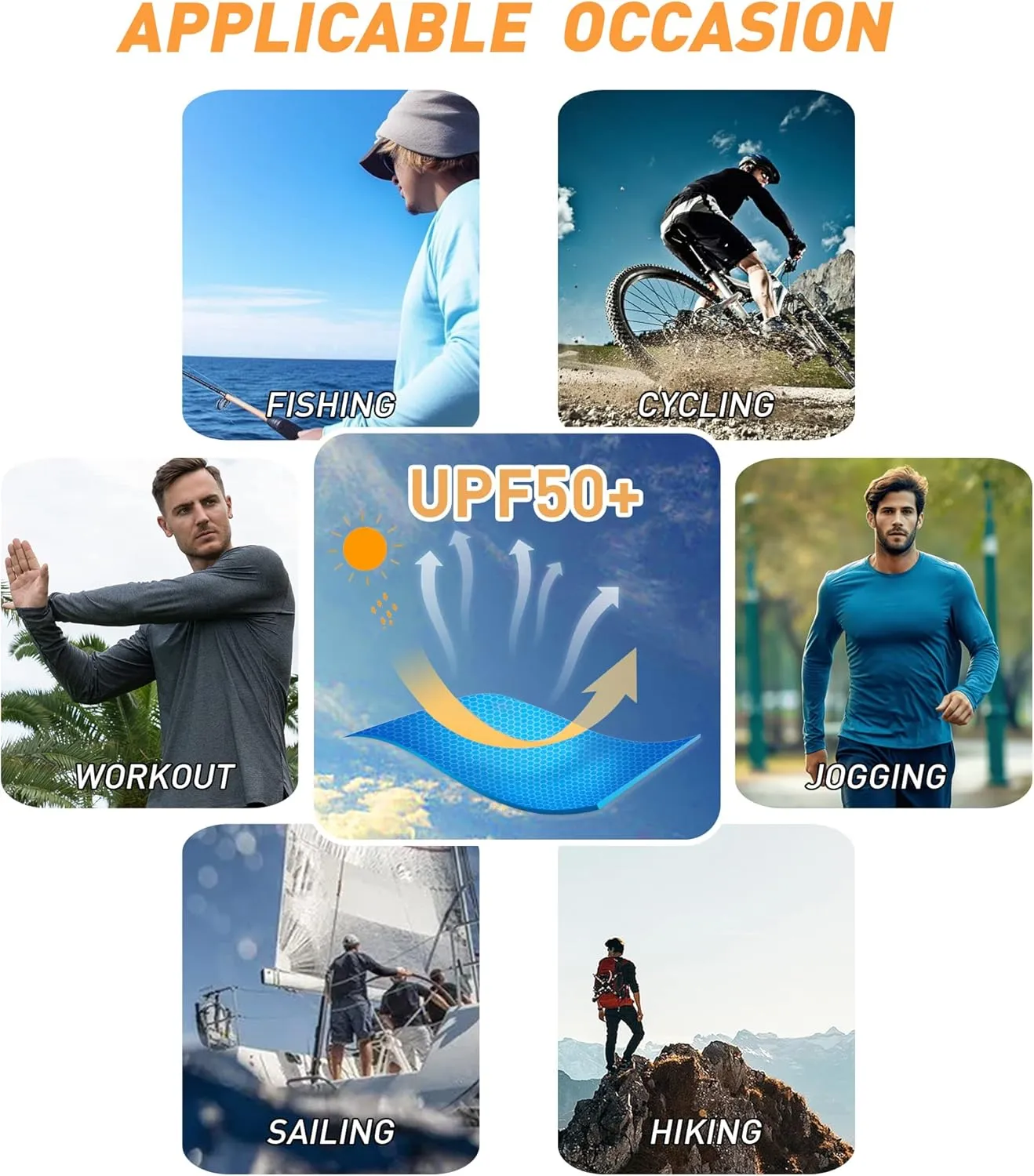 Camii Mia Mens Long Sleeve Sun Protection Shirts, Sun Shirts for Men UPF 50  SPF T-Shirts for Fishing, Running, Hiking