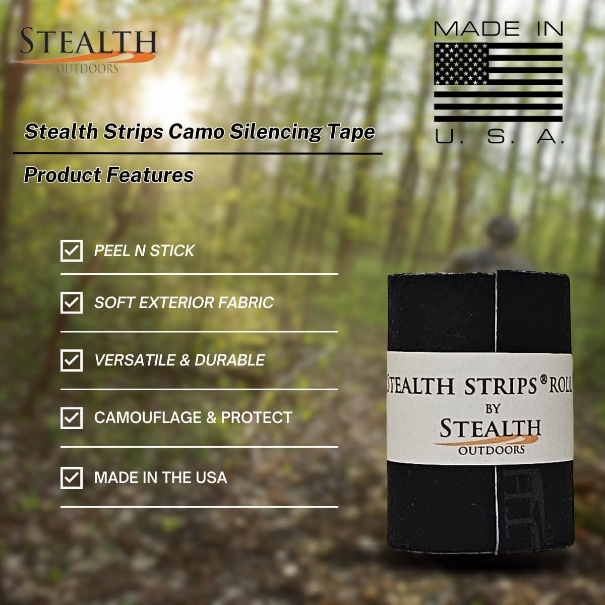 Camo Silencing Tape | Self Adhesive Silencing Fabric | Great for Quieting All of Your Metal Hunting Gear and Accessories (Tactical Black, 4" Wide)