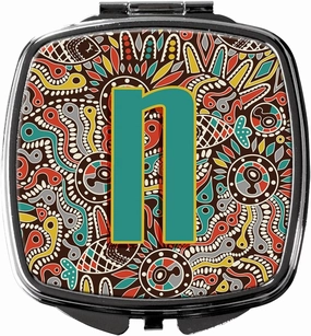 Caroline's Treasures CJ2013-NSCM Letter N Retro Tribal Alphabet Initial Compact Mirror Decorative Travel Makeup Mirror for Women Girls Gifts Pocket Makeup Mirror Folding Handheld