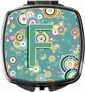 Caroline's Treasures CJ2015-FSCM Letter F Circle Circle Teal Initial Alphabet Compact Mirror Decorative Travel Makeup Mirror for Women Girls Gifts Pocket Makeup Mirror Folding Handheld