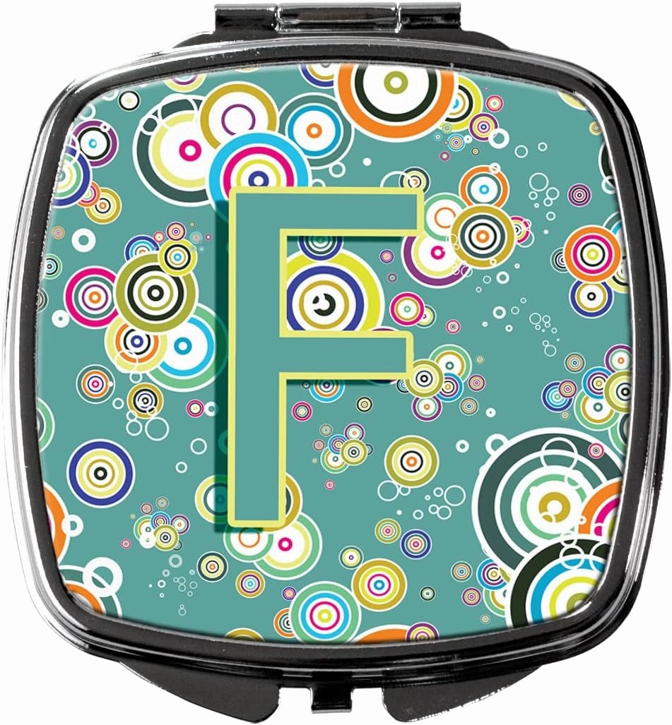 Caroline's Treasures CJ2015-FSCM Letter F Circle Circle Teal Initial Alphabet Compact Mirror Decorative Travel Makeup Mirror for Women Girls Gifts Pocket Makeup Mirror Folding Handheld