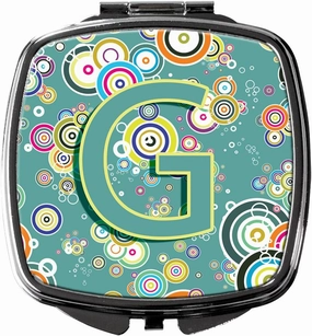 Caroline's Treasures CJ2015-GSCM Letter G Circle Circle Teal Initial Alphabet Compact Mirror Decorative Travel Makeup Mirror for Women Girls Gifts Pocket Makeup Mirror Folding Handheld