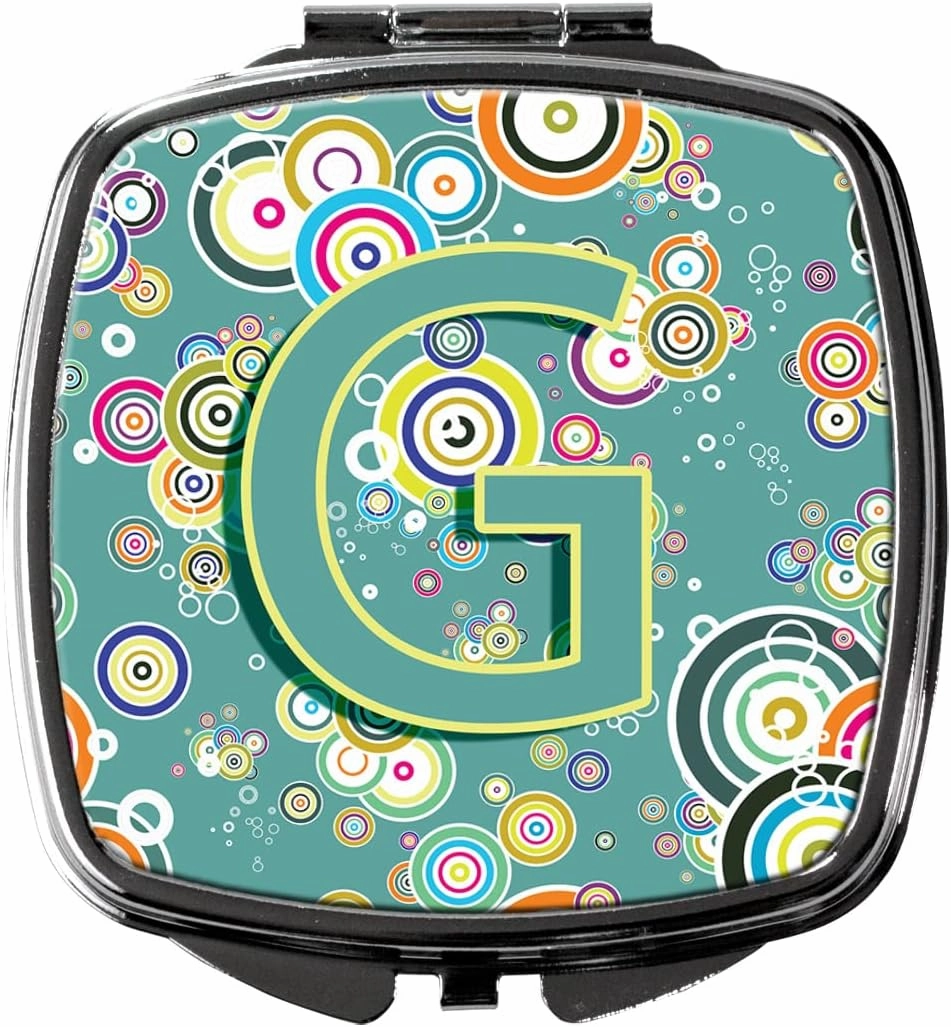Caroline's Treasures CJ2015-GSCM Letter G Circle Circle Teal Initial Alphabet Compact Mirror Decorative Travel Makeup Mirror for Women Girls Gifts Pocket Makeup Mirror Folding Handheld