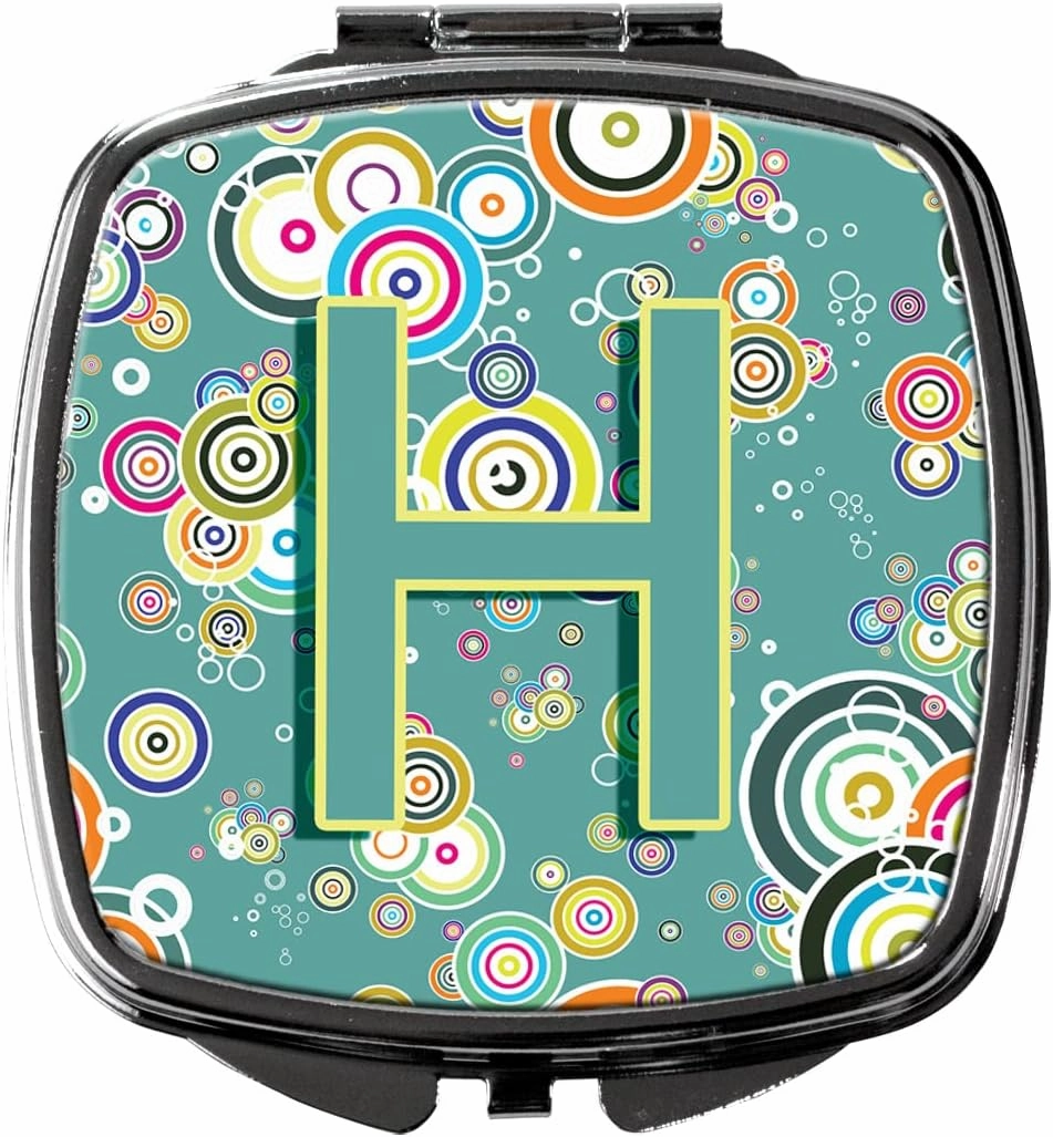 Caroline's Treasures CJ2015-HSCM Letter H Circle Circle Teal Initial Alphabet Compact Mirror Decorative Travel Makeup Mirror for Women Girls Gifts Pocket Makeup Mirror Folding Handheld