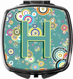 Caroline's Treasures CJ2015-HSCM Letter H Circle Circle Teal Initial Alphabet Compact Mirror Decorative Travel Makeup Mirror for Women Girls Gifts Pocket Makeup Mirror Folding Handheld