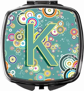 Caroline's Treasures CJ2015-KSCM Letter K Circle Circle Teal Initial Alphabet Compact Mirror Decorative Travel Makeup Mirror for Women Girls Gifts Pocket Makeup Mirror Folding Handheld
