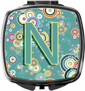 Caroline's Treasures CJ2015-NSCM Letter N Circle Circle Teal Initial Alphabet Compact Mirror Decorative Travel Makeup Mirror for Women Girls Gifts Pocket Makeup Mirror Folding Handheld