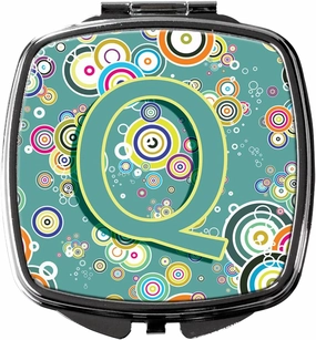 Caroline's Treasures CJ2015-QSCM Letter Q Circle Circle Teal Initial Alphabet Compact Mirror Decorative Travel Makeup Mirror for Women Girls Gifts Pocket Makeup Mirror Folding Handheld