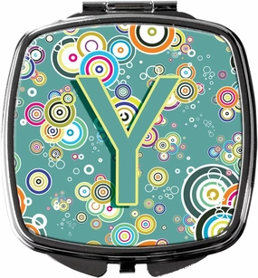 Caroline's Treasures CJ2015-YSCM Letter Y Circle Circle Teal Initial Alphabet Compact Mirror Decorative Travel Makeup Mirror for Women Girls Gifts Pocket Makeup Mirror Folding Handheld
