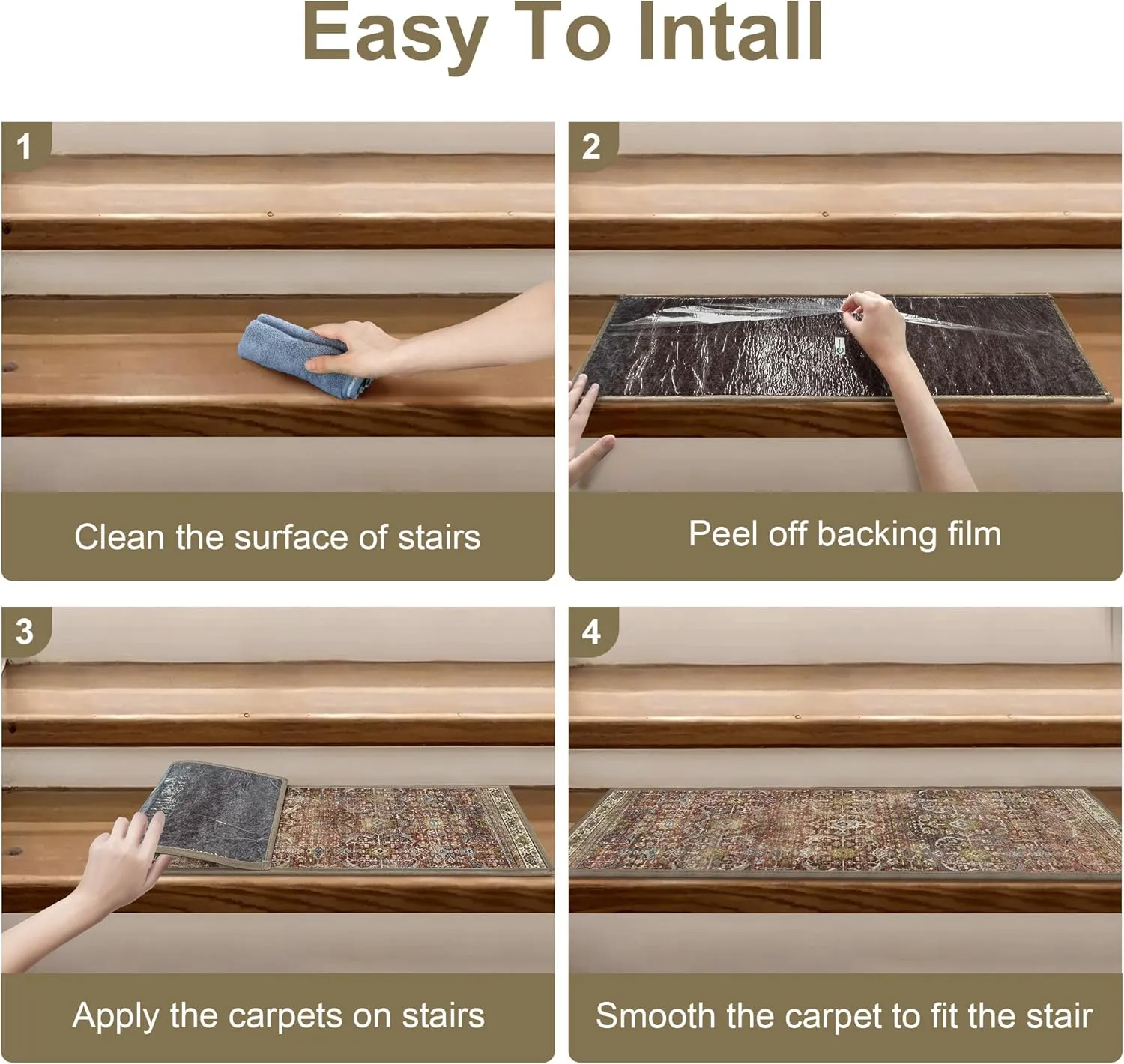 Carpet Stair Treads Non Slip 15PCS, 8" X 30" Edging Stair Runner for Wooden Steps Indoor, Resistant Stair Rug with Reusable TPE Adhesive Backing, Residue Free Mat for Elders, Pets, Burgundy