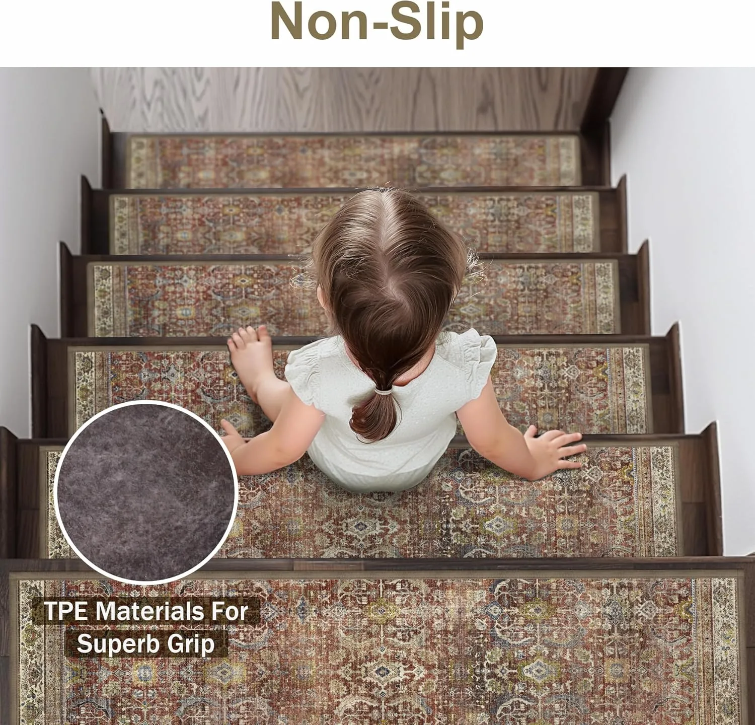 Carpet Stair Treads Non Slip 15PCS, 8" X 30" Edging Stair Runner for Wooden Steps Indoor, Resistant Stair Rug with Reusable TPE Adhesive Backing, Residue Free Mat for Elders, Pets, Burgundy