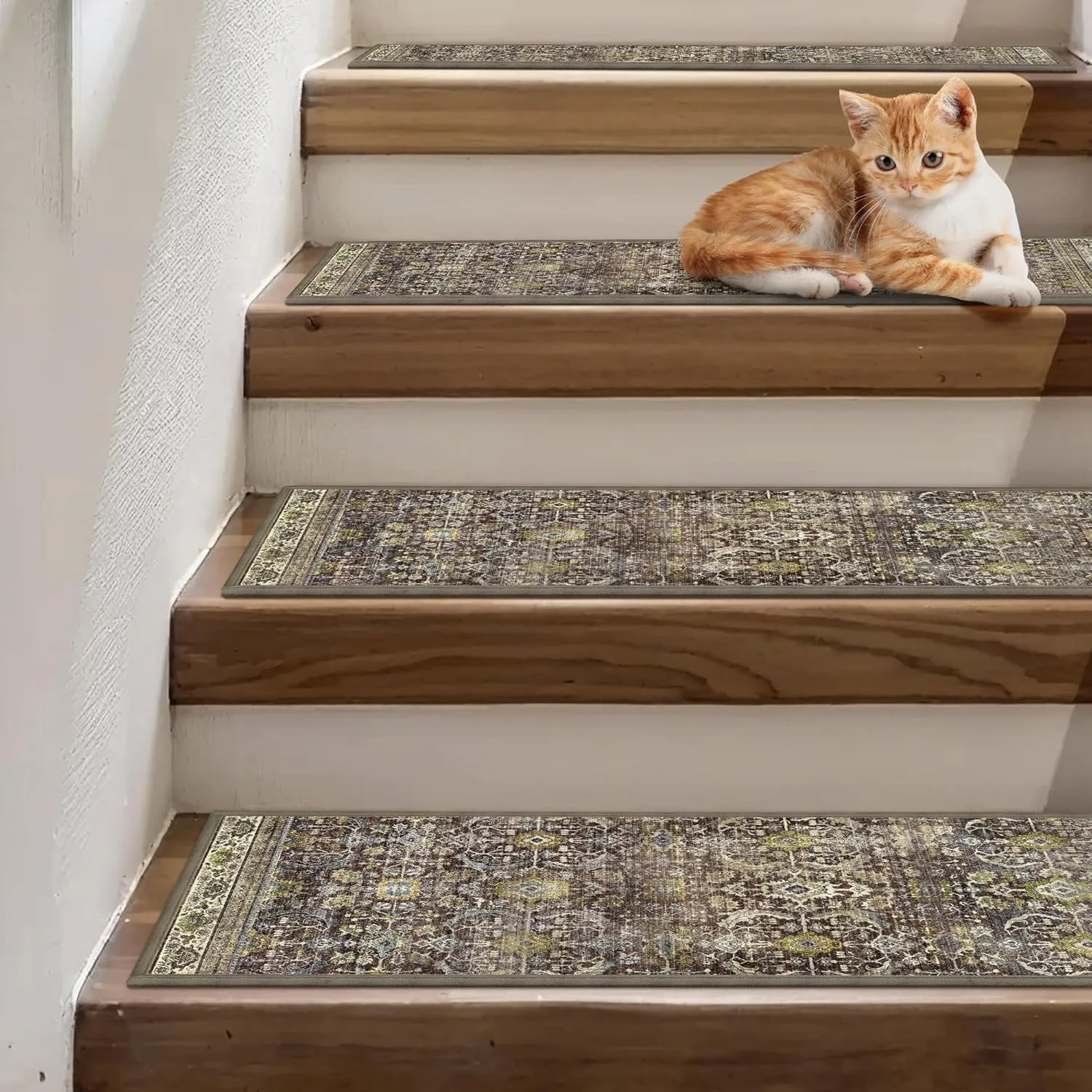 Carpet Stair Treads Non Slip 15PCS, 8" X 30" Edging Stair Runner for Wooden Steps Indoor, Resistant Stair Rug with Reusable TPE Adhesive Backing, Residue Free Mat for Elders, Pets, Burgundy