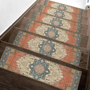 Carpet Stair Treads Non Slip 15PCS, 8" X 30" Edging Stair Runner for Wooden Steps Indoor, Resistant Stair Rugs with Reusable TPE Adhesive Backing, Residue Free Mat for Kids, Elders, Pets, Red