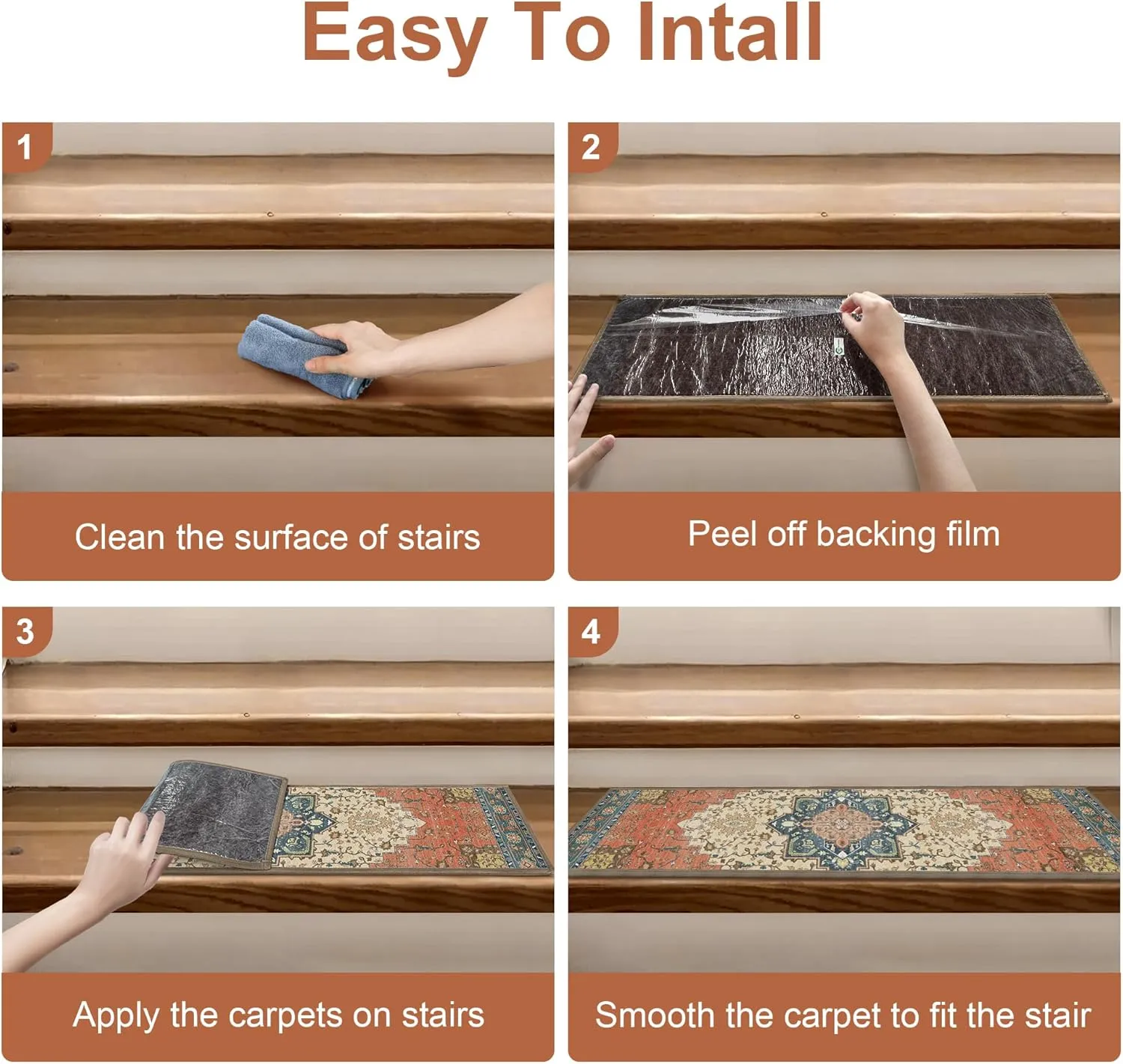 Carpet Stair Treads Non Slip 15PCS, 8" X 30" Edging Stair Runner for Wooden Steps Indoor, Resistant Stair Rugs with Reusable TPE Adhesive Backing, Residue Free Mat for Kids, Elders, Pets, Red