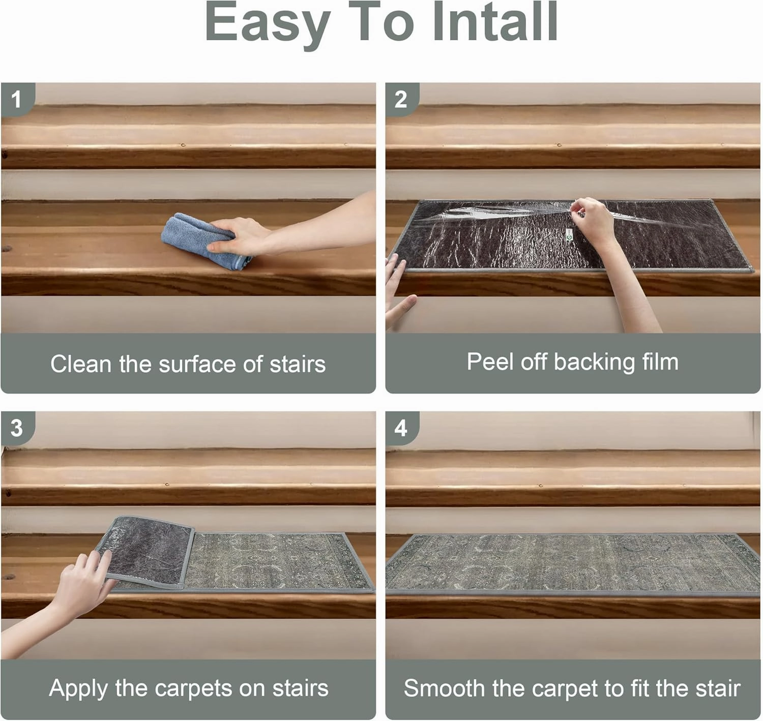 Carpet Stair Treads Non Slip 15PCS, 8" X 30" Edging Stair Runner for Wooden Steps Indoor, Resistant Stair Rug with Reusable TPE Adhesive Backing, Residue Free Mat for Elders, Pets, Garyish