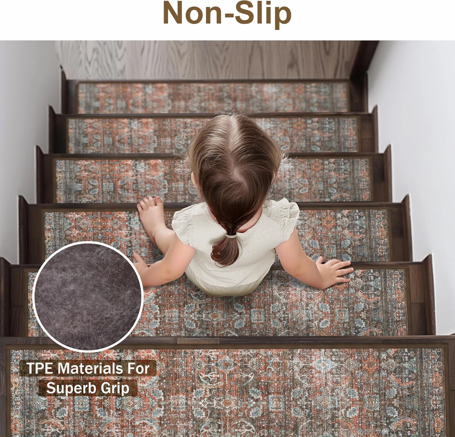 Carpet Stair Treads Non Slip 15PCS, 8" X 30" Edging Stair Runner for Wooden Steps Indoor, Resistant Stair Rug with Reusable TPE Adhesive Backing, Residue Free Mat for Elders, Pets, Terracotta