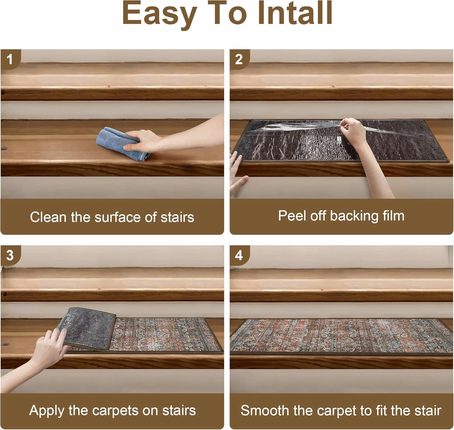 Carpet Stair Treads Non Slip 15PCS, 8" X 30" Edging Stair Runner for Wooden Steps Indoor, Resistant Stair Rug with Reusable TPE Adhesive Backing, Residue Free Mat for Elders, Pets, Terracotta