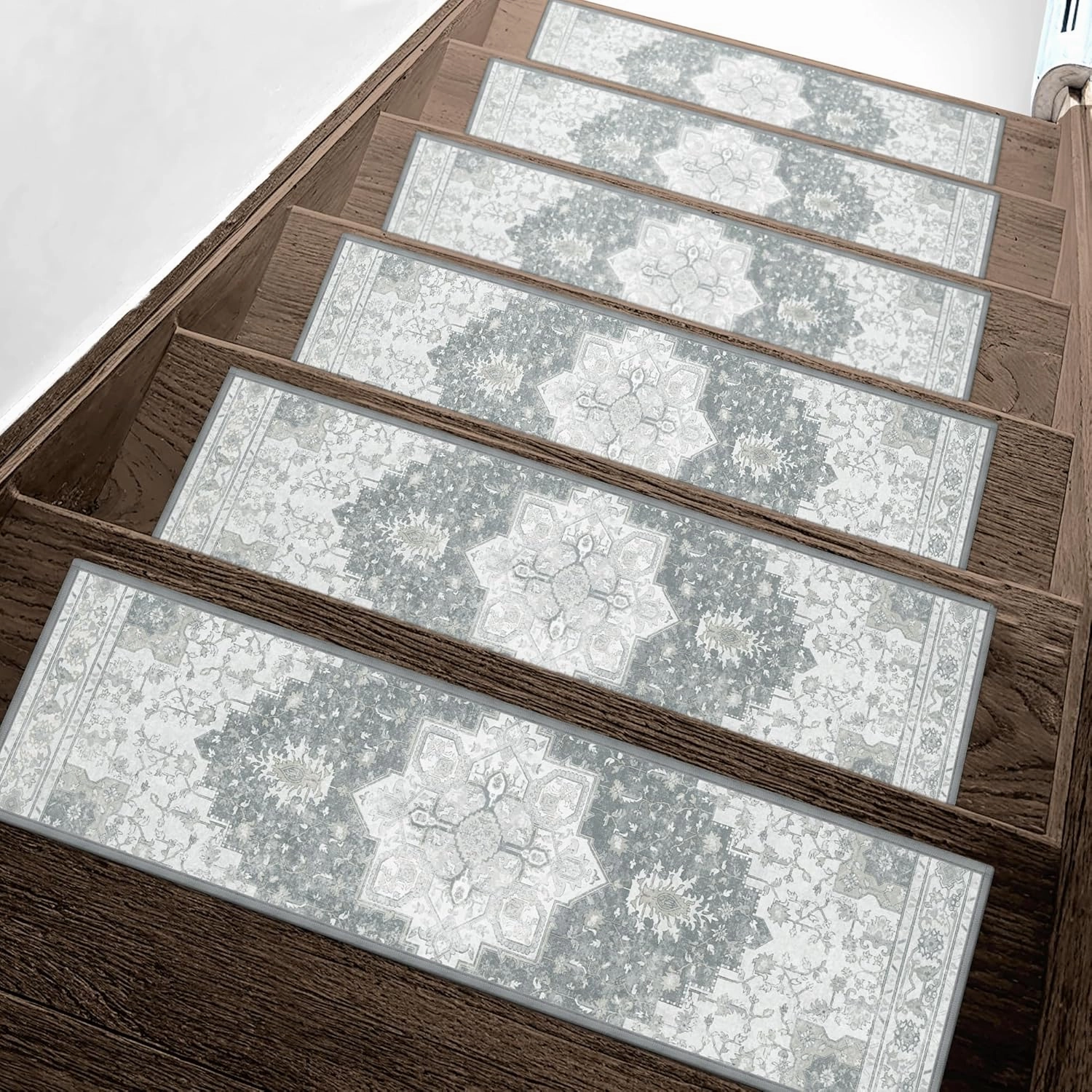 Carpet Stair Treads Non Slip 15PCS, 8" X 30" Edging Stair Runner for Wooden Steps Indoor, Resistant Stair Rugs with Reusable TPE Adhesive Backing, Residue Free Mat for Kids, Elders, Pets, Grey
