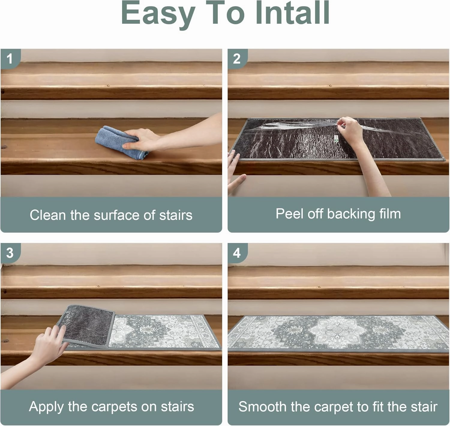 Carpet Stair Treads Non Slip 15PCS, 8" X 30" Edging Stair Runner for Wooden Steps Indoor, Resistant Stair Rugs with Reusable TPE Adhesive Backing, Residue Free Mat for Kids, Elders, Pets, Grey