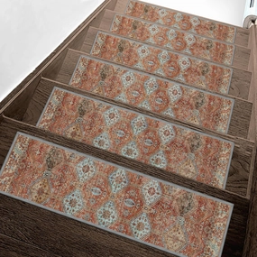 Carpet Stair Treads Non Slip 15PCS, 8" X 30" Edging Stair Runner for Wooden Steps Indoor, Resistant Stair Rugs with Reusable TPE Adhesive Backing, Residue Free Safety Mat for Kids, Elders, Rust