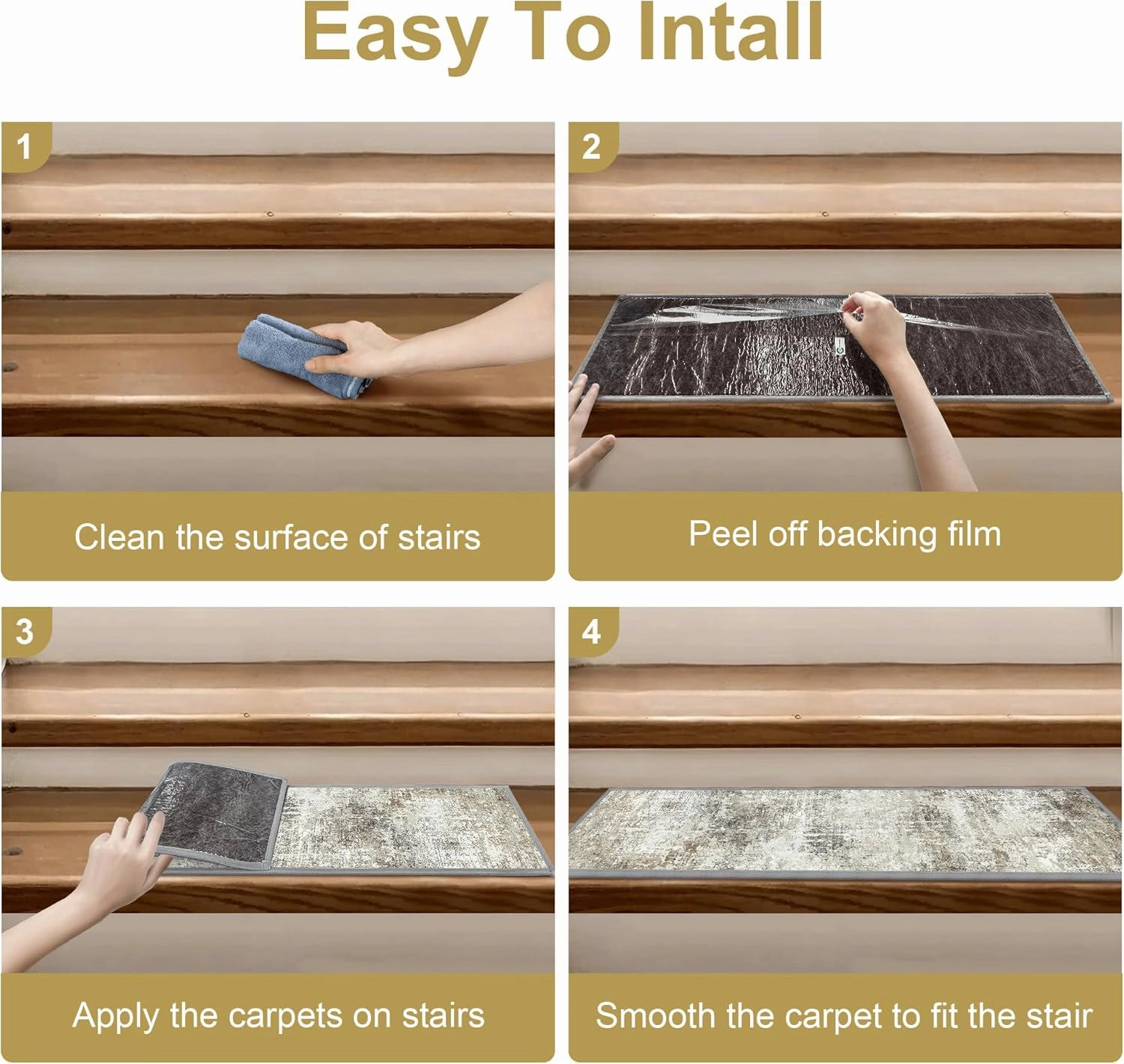 Carpet Stair Treads Non Slip 15PCS, 8" X 30" Edging Stair Runner for Wooden Steps Indoor, Resistant Stair Rugs with Reusable TPE Adhesive Backing, Residue Mat for Elders, Pets, Ashstone/Grey