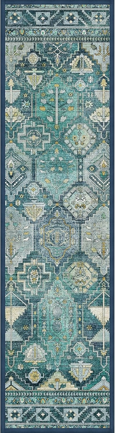 Carpet Stair Treads Non Slip 15PCS, 8" X 30" Edging Stair Runner for Wooden Steps Indoor, Resistant Stair Rugs with Reusable TPE Adhesive Backing, Residue Mat for Elders, Pets, Emerald/Gold