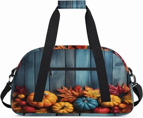 Cartoon Pumpkin Gym Duffel Bag for Men Women Wooden Board Sports Tote Bag with Adjustable Shoulder Strap for Dance Gymnastics Traveling Outdoor Camping Overnight Stay