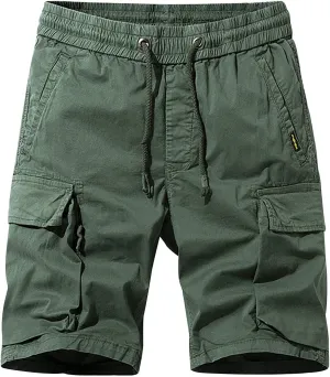 Casual Shorts for Men 2023 Cotton Drawstring Solid Cargo Shorts Multi Pockets Loose Elastic Waist Tooling Shorts