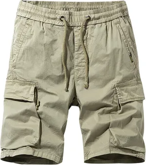 Casual Shorts for Men 2023 Cotton Drawstring Solid Cargo Shorts Multi Pockets Loose Elastic Waist Tooling Shorts