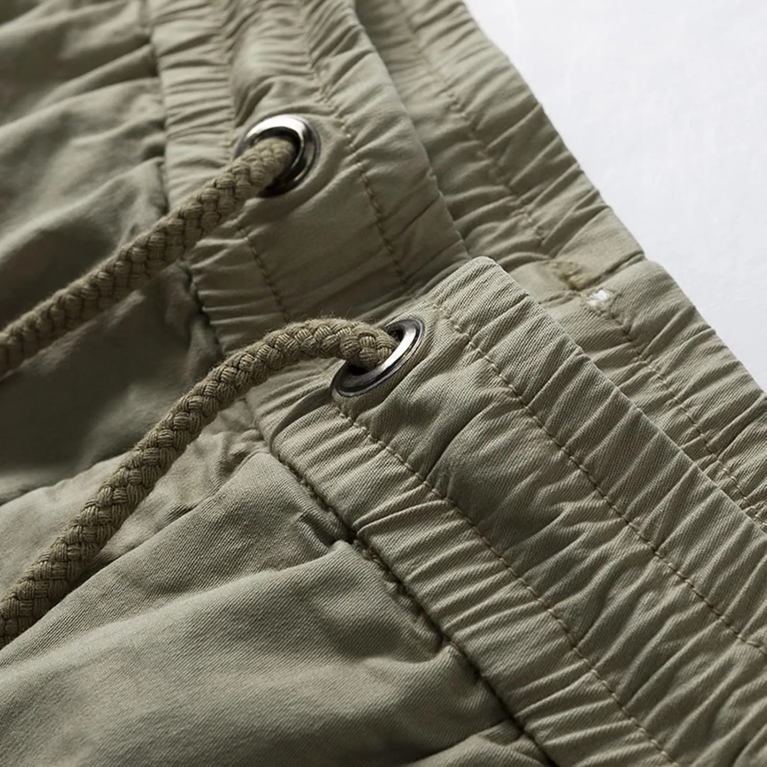 Casual Shorts for Men 2023 Cotton Drawstring Solid Cargo Shorts Multi Pockets Loose Elastic Waist Tooling Shorts