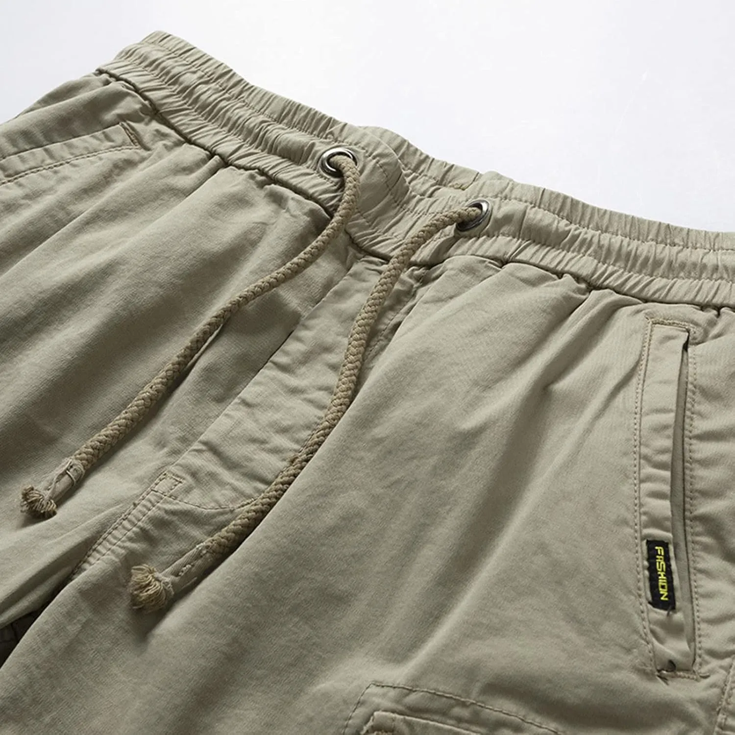 Casual Shorts for Men 2023 Cotton Drawstring Solid Cargo Shorts Multi Pockets Loose Elastic Waist Tooling Shorts