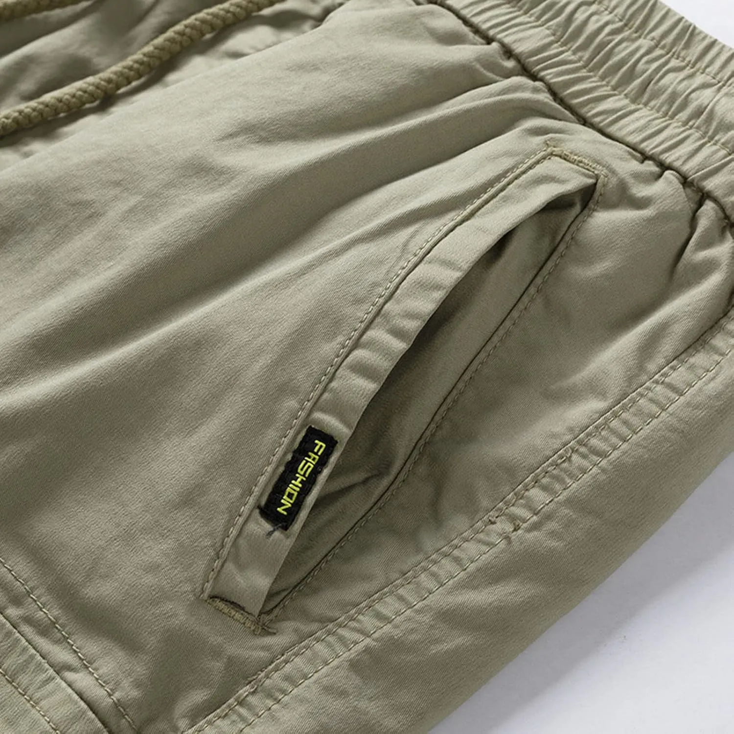 Casual Shorts for Men 2023 Cotton Drawstring Solid Cargo Shorts Multi Pockets Loose Elastic Waist Tooling Shorts
