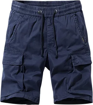 Casual Shorts for Men 2023 Cotton Drawstring Solid Cargo Shorts Multi Pockets Loose Elastic Waist Tooling Shorts