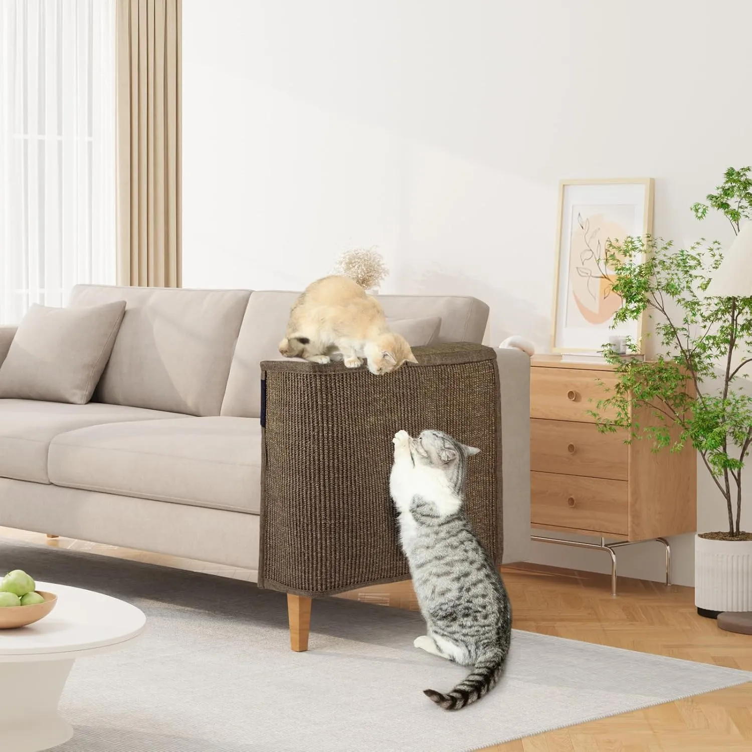 Cat Scratch Sofa Protector, 27.5x19.8 Inch Couch Protector Pad with Natural Sisal, Non-Slip Couch Arm Shield for Cats, Durable Scratch Guard for Sofa Chair and Couch Dual-Side Design (Left Hand)
