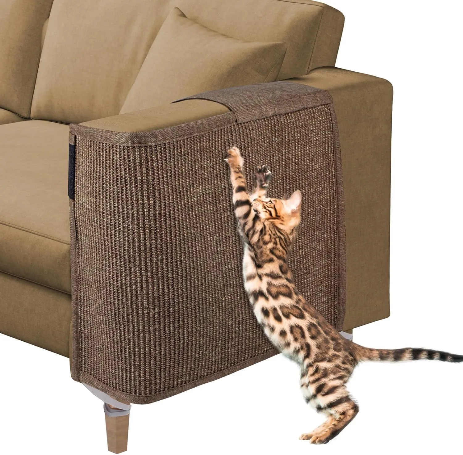 Cat Scratch Sofa Protector, 27.5x19.8 Inch Couch Protector Pad with Natural Sisal, Non-Slip Couch Arm Shield for Cats, Durable Scratch Guard for Sofa Chair and Couch Dual-Side Design (Left Hand)