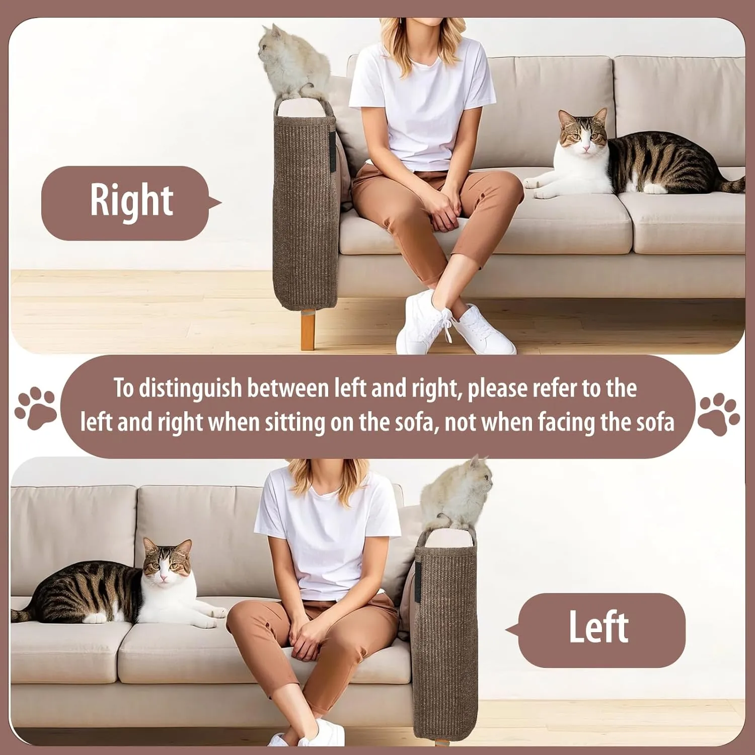 Cat Scratch Sofa Protector, 27.5x19.8 Inch Couch Protector Pad with Natural Sisal, Non-Slip Couch Arm Shield for Cats, Durable Scratch Guard for Sofa Chair and Couch Dual-Side Design (Left Hand)