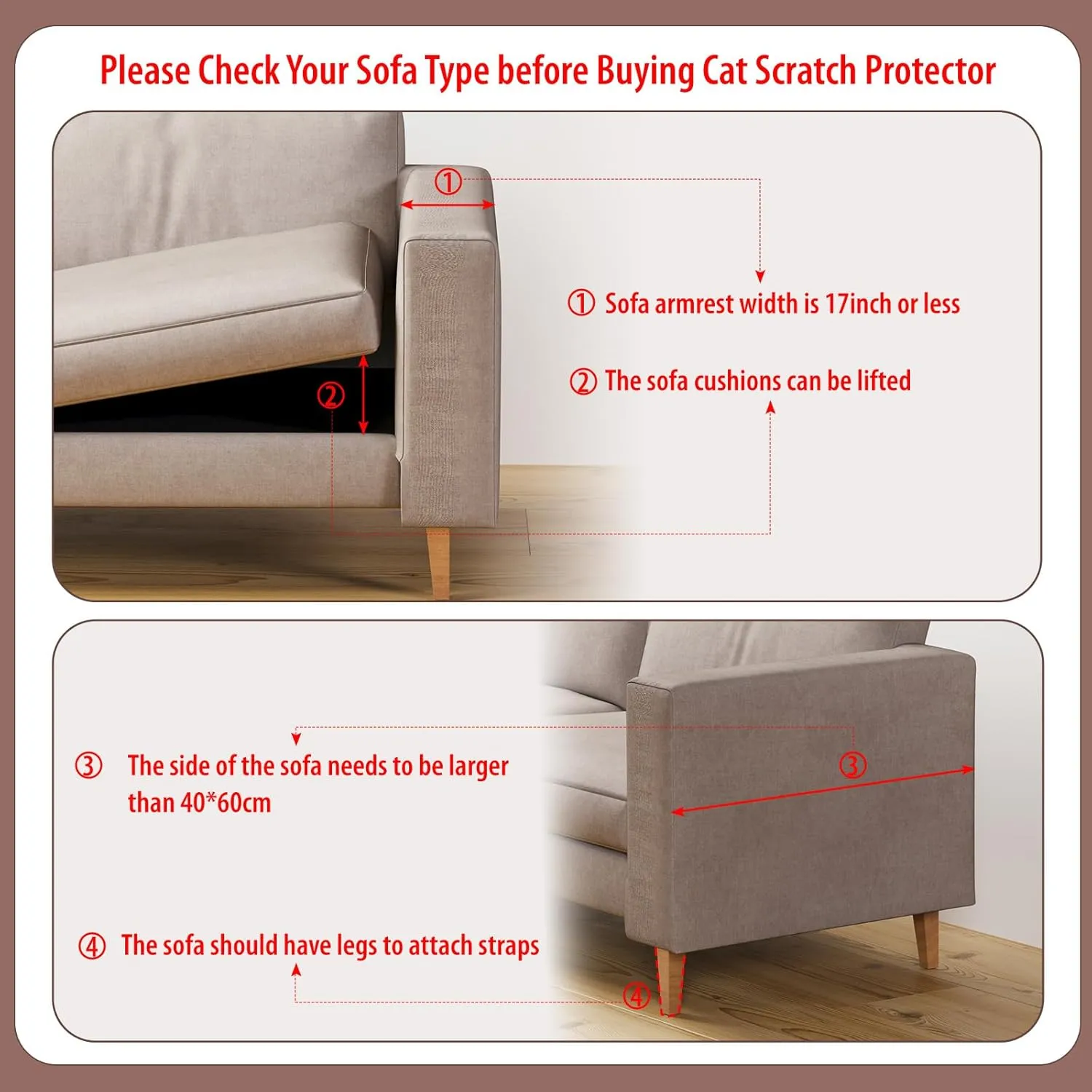 Cat Scratch Sofa Protector, 27.5x19.8 Inch Couch Protector Pad with Natural Sisal, Non-Slip Couch Arm Shield for Cats, Durable Scratch Guard for Sofa Chair and Couch Dual-Side Design (Left Hand)