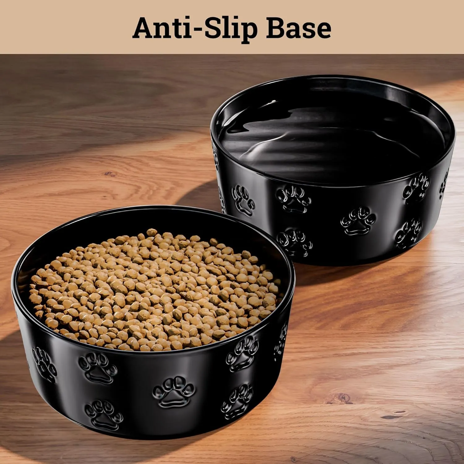 Ceramic Dog Bowl Set of 2 with Anti-Skid Base - 7.5" Wide x 3" Tall Ceramic Dog Bowls for Large Dogs - 5 Cup Capacity Food and Water Bowls for Dogs - Rubber Bottom Pet Bowl Set of 2 for Large Pets