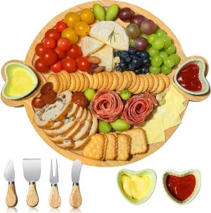 Charcuterie Boards,Cute Bamboo Cheese Board,House Warming Gifts New Home,Wedding Bridal Shower Gift,Birthday Mother's Day for Women Mom,Round Meat Fruit Serving Tray Platter