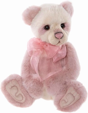 Charlie Bears - Mono Polly | 2024 Plumo, Labyrinth Collection, Pink and Cream Panda Teddy Bear, Plush and Alpaca, Weighted, Bow, Premium, Collectable, Stuffed Toy, Handmade, Fully Jointed