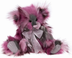 Charlie Bears - Peony | 2024 Plush Collection, Labyrinth Collection, Plush Teddy Bear, Pink, Grey, Bow, Handmade, Collectable, Handmade