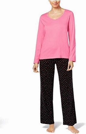 Charter Club Women's 2 Piece Mix It Top and Pants Pajama Set (Medium, Mini Multi Dots)