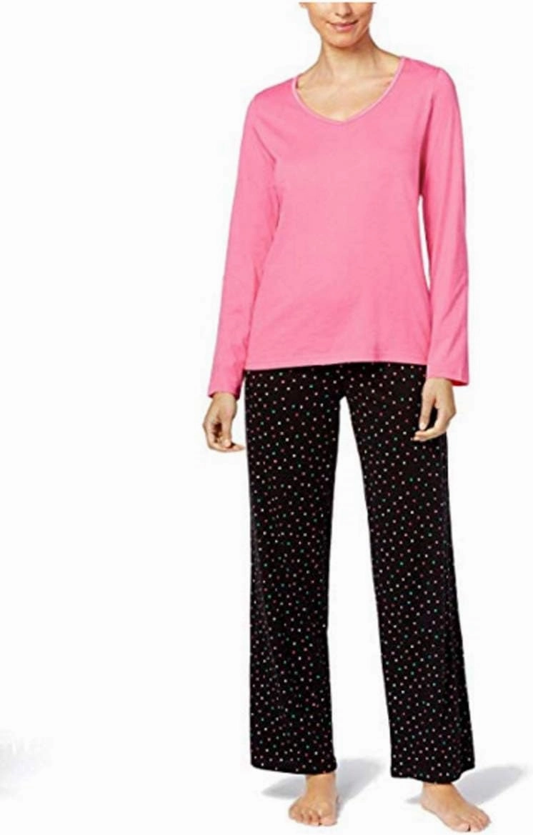 Charter Club Women's 2 Piece Mix It Top and Pants Pajama Set (Medium, Mini Multi Dots)