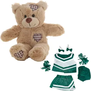 Cheer Bear 8 Inches, Brown Stuffed Animal with Green & White Cheerleader Outfit, Cheerleading Plush, Sports Bear, Soft & Cuddly Gift for Kids & Cheer Fans
