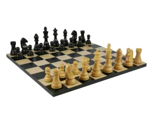 Chess set - Black/Natural Boxwood Pieces on Black & Maple Basic Chess Board