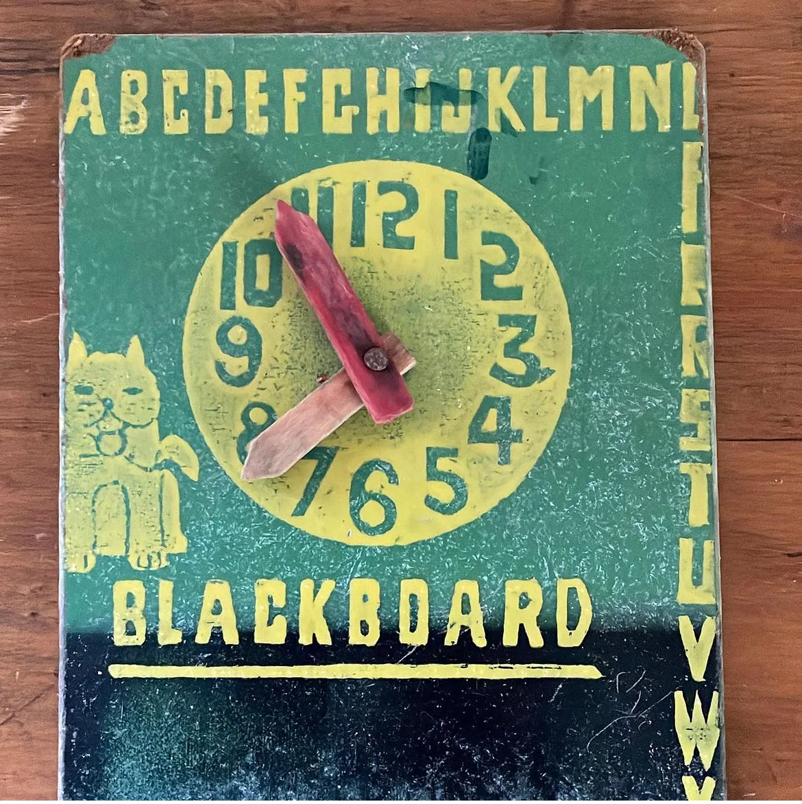 Child’s Blackboard Clock Toy Vintage Educational Chalk Board